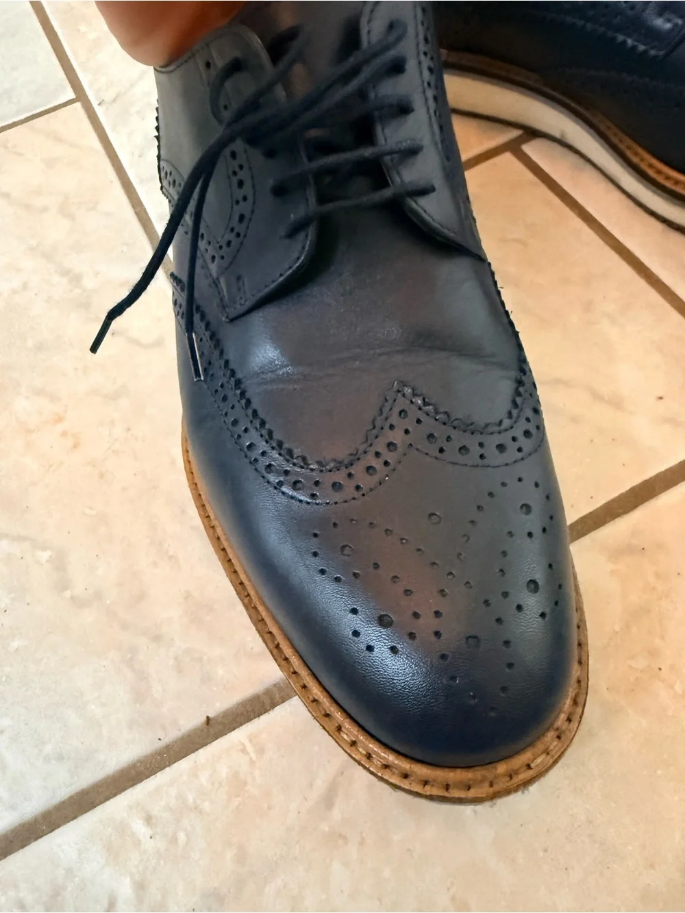 ZARA MAN Men’s Leather Wingtip Brogue Derby Shoes Navy Blue EU 43 US 10 Portugal